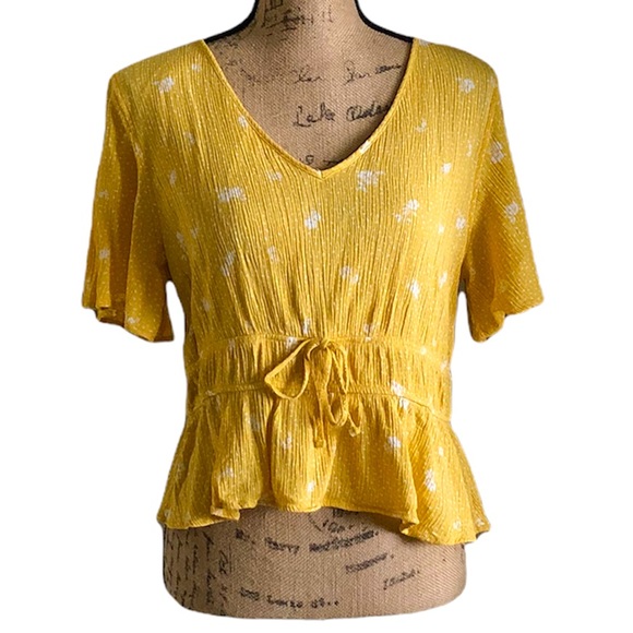 SO Boho Yellow & White Floral Blouse Size L Juniors - Picture 7 of 16